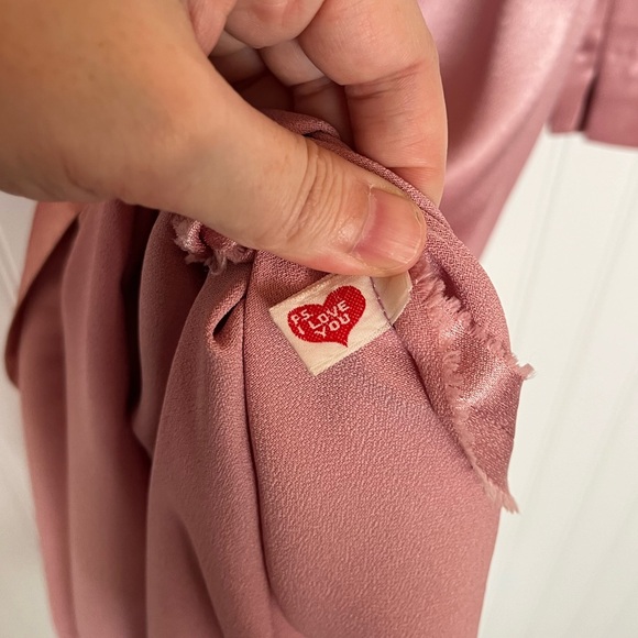 Vintage 70s Pink Satin Prairie Dress Crochet Lace Ruffle Flower Ribbon High Neck - Picture 14 of 14